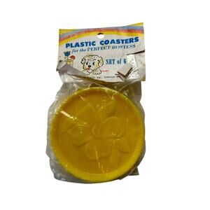 Plastic Coasters for the Perfect Hostess VTG Yellow Set of 6 Hofmann Plastics
